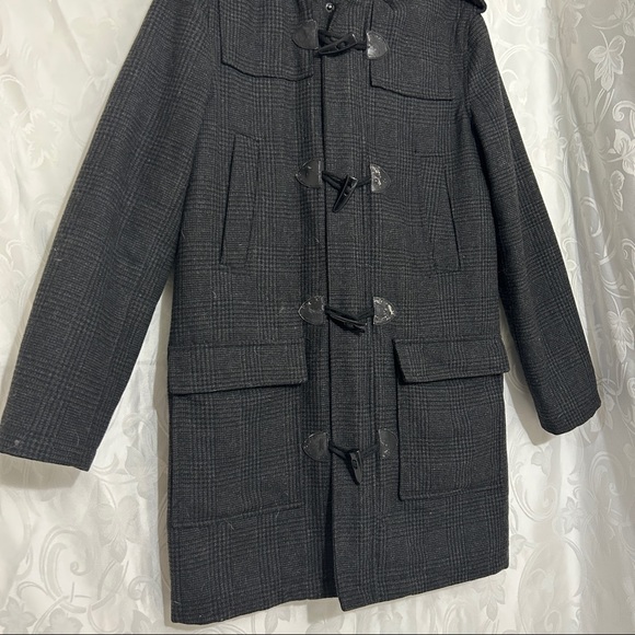 GUESS Grey Black Leather & Wool Blend Plaid Zip Up Coat - Picture 3 of 14